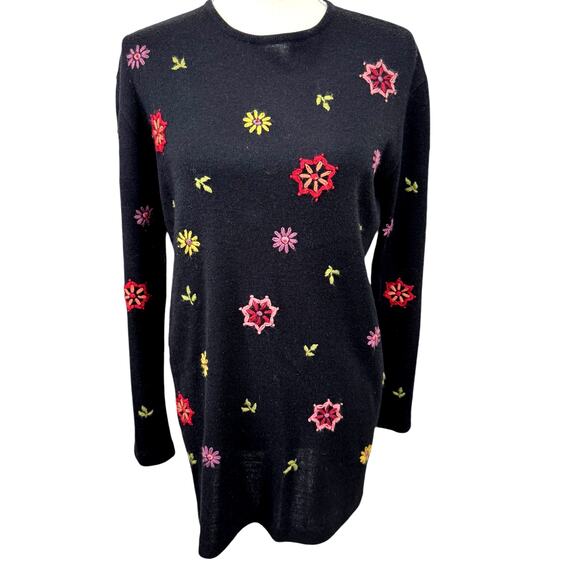 "VINTAGE LIZ CLAIBORNE" Wool Embroidered, Y2K,Artsy,Floral,Dark Fairy,Whimsical - Picture 1 of 9